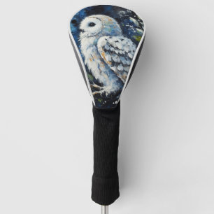 White Owl On Branch in Moonlight Painting Golf Head Cover