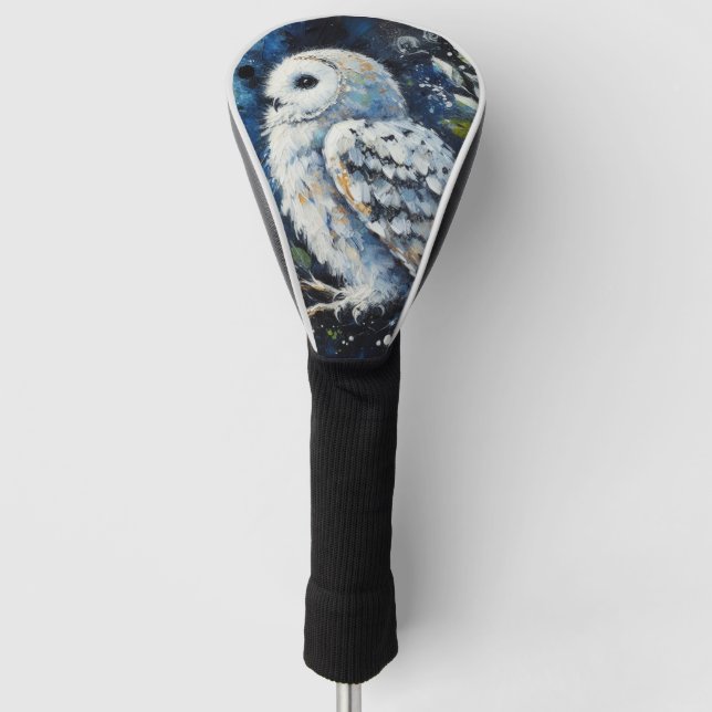 White Owl On Branch in Moonlight Painting Golf Head Cover (Front)
