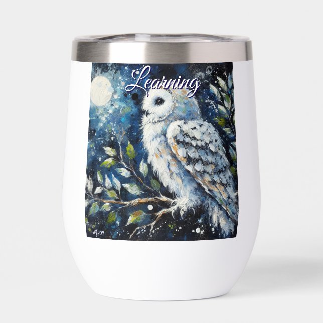 White Owl On Branch in Moonlight Personalized (Back)