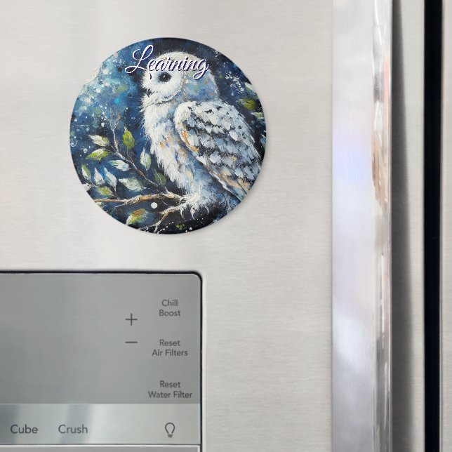 White Owl On Branch in Moonlight Personalized Magnet (In Situ (Fridge))