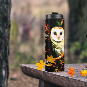 White Owl On Dark Tree Autumn Inspirational Thermal Tumbler