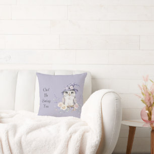 White Owl Purple Hat Pretty Flowers Throw Pillow