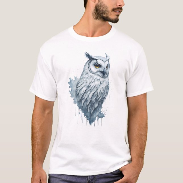 White Owl Watercolor Painting T-Shirt (Front)