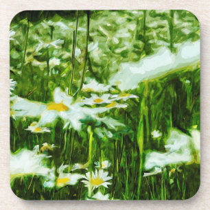 White Oxeye Daisy Abstract Floral Coaster