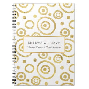 White & Pail Gold Texture Print Circles Pattern Notebook