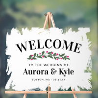 White Paint Pink Berries Wedding Welcome