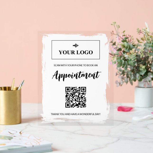 White Paint Your Logo Appointment Booking QR Code Acrylic Sign (Wedding)