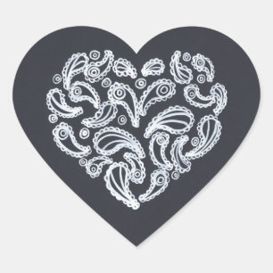 White Paisley and Circles on Black Stickers