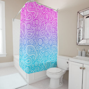 White paisley pattern on pink to blue ombre