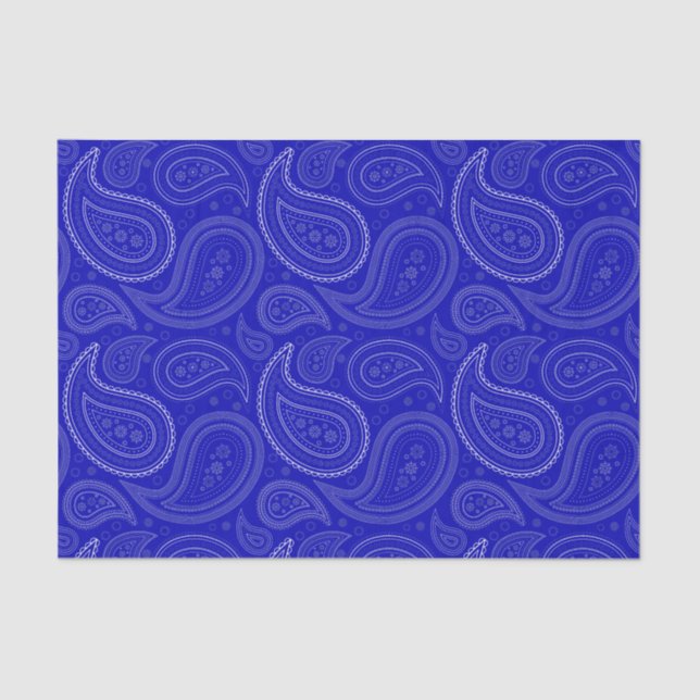 White Paisley Pattern on Royal Blue Tissue Paper (Front)