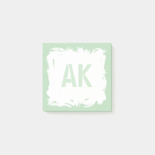 White Pale Green Brush Strokes Cool Monogram Post-it Notes