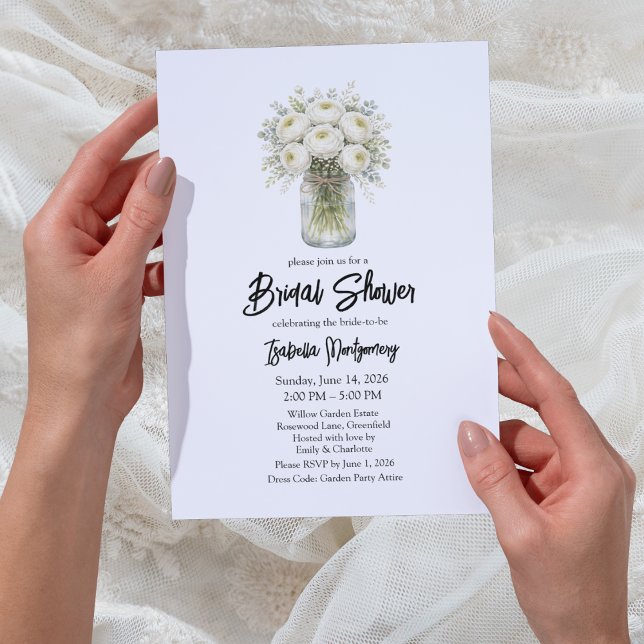 White Palette Ranunculus Mason Jar Bridal Shower Invitation (White Palette Ranunculus Mason Jar Bridal Shower Invitations
)