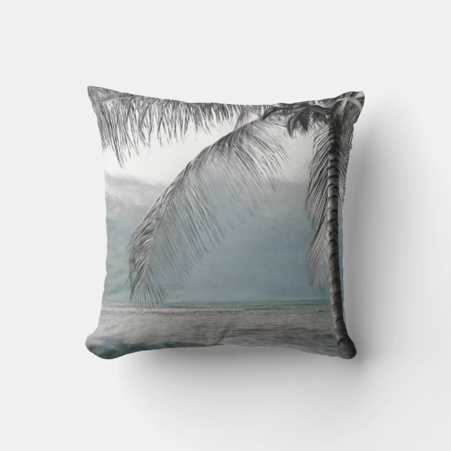 White Palm Coconut Tree Elegant Beach Paradise Throw Pillow (Front)