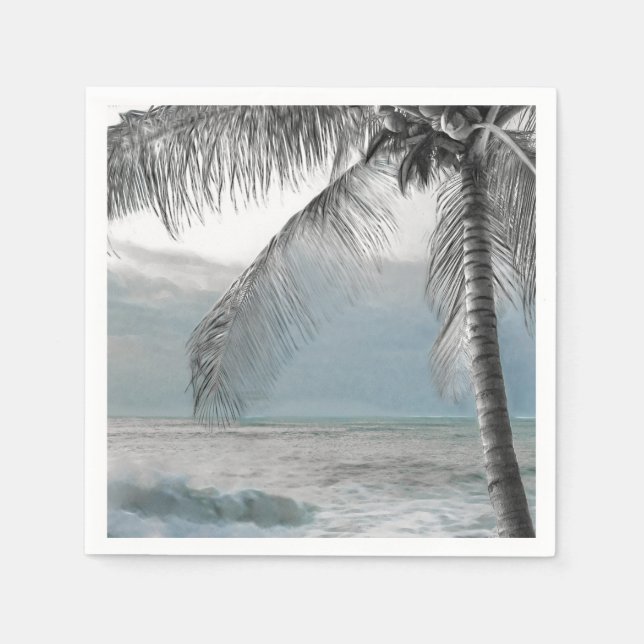 White Palm Coconut Tree Elegant Beach Wedding Napkin (Front)