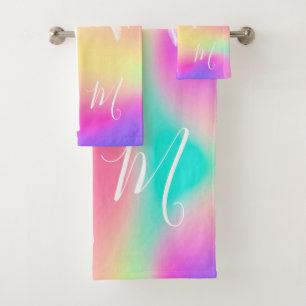 White Palm Colourful Tropical Elegant Monogram Bath Towel Set