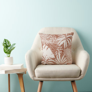 White Palm Leaf Pattern Rose Taupe Throw Pillow
