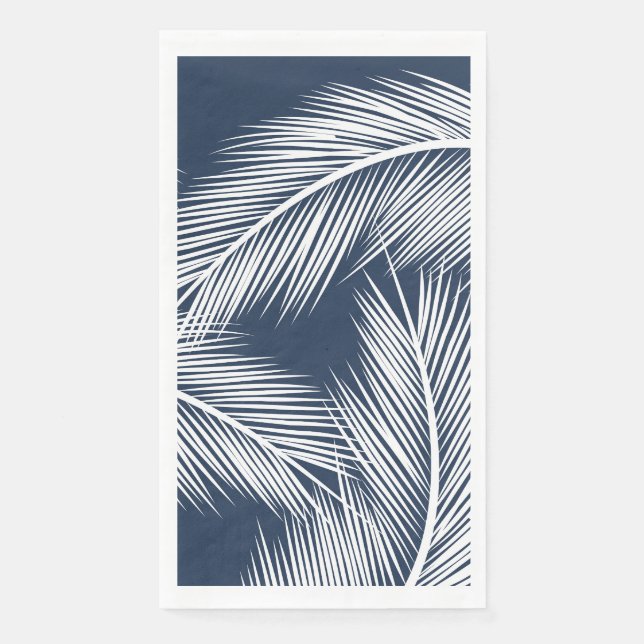 White palm leaves on dark blue colour background napkin (Front)