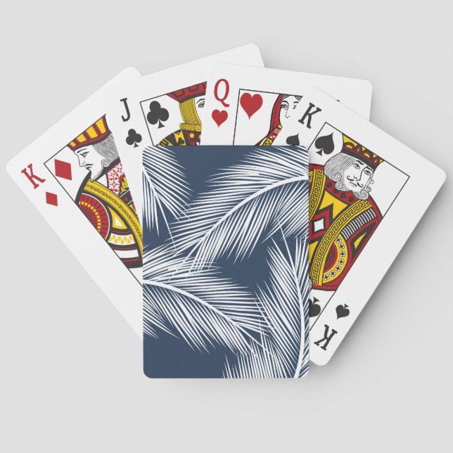 White palm leaves on dark blue colour background playing cards (Back)