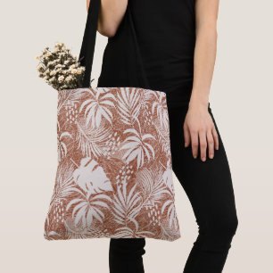 White Palm Leaves Rose Taupe Tote Bag