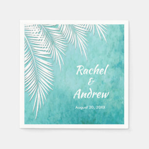 White Palm on Ocean Turquoise Blue Party Napkins