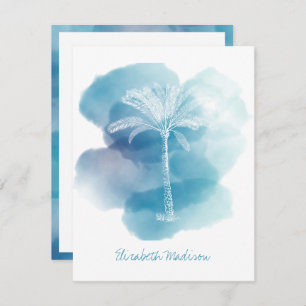 White Palm Tree on Blue Watercolor Personalized Card