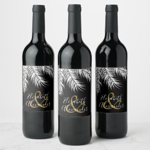White Palms Fronds on Black Wine Label