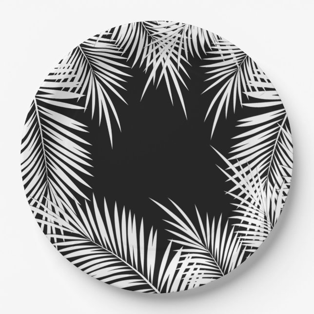 White Palms on Black Tropical Plates (Front)
