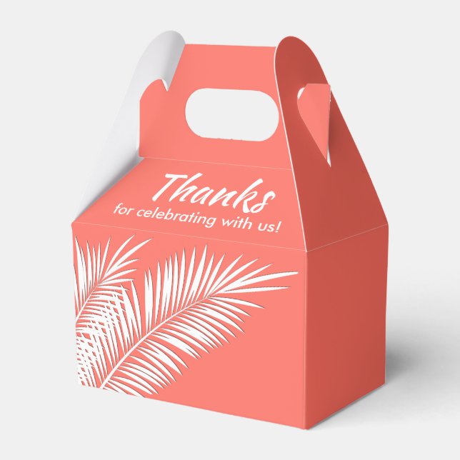 White Palms on Living Coral Party Favour Box (Front Side)