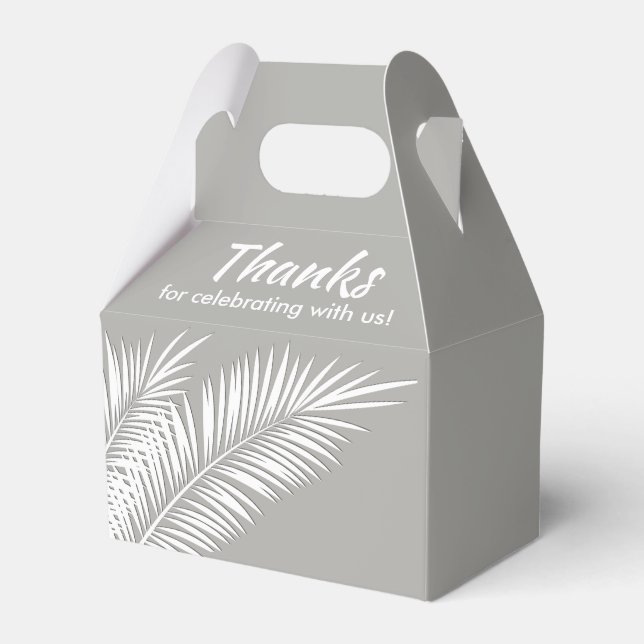 White Palms on Silver Gable Party Favour Boxes (Front Side)