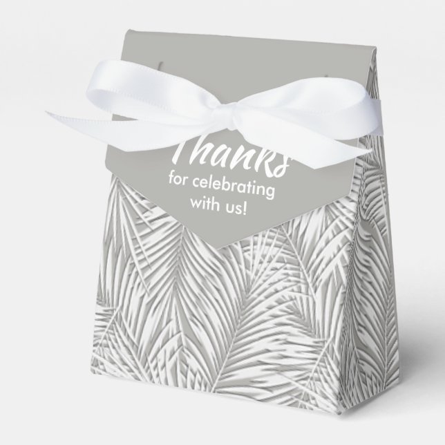 White Palms on Silver Tent Style Party Favour Boxe Favor Box (Front Side)