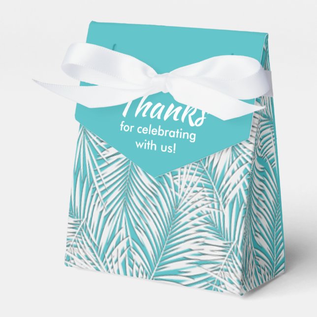 White Palms on Turquoise Style Party Favour Boxes (Front Side)