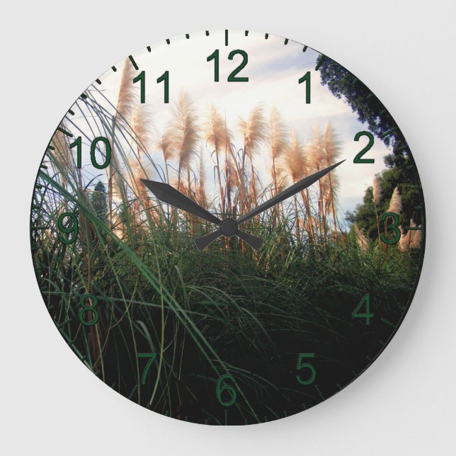 White Pampas Grass Blooms, Wall Clock (Front)