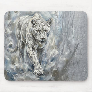 White Panther Mousepad – Ethereal Majesty Desk Art