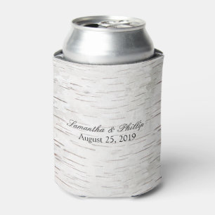 White Paper Birch Tree Bark Rustic Wood Wedding Can Cooler