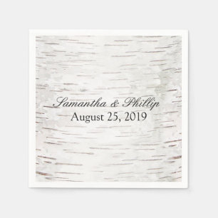 White Paper Birch Tree Bark Rustic Wood Wedding Napkin