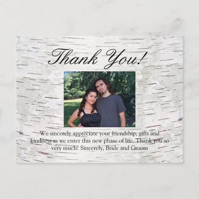 White Paper Birch Tree Bark Rustic Wood Wedding Postcard (Front)