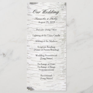 White Paper Birch Tree Bark Rustic Wood Wedding Program