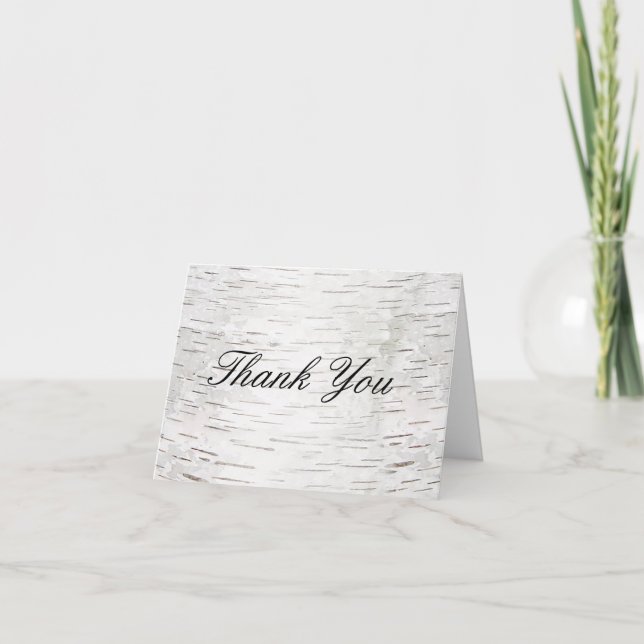 White Paper Birch Tree Bark Rustic Wood Wedding Thank You Card (Front)