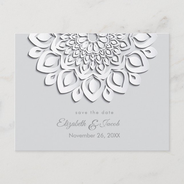 White Paper Cut Mandala Save the Date Postcard (Front)