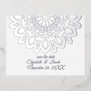 White Paper Cut Mandala Save the Date Postcard