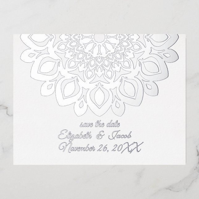 White Paper Cut Mandala Save the Date Postcard (Front)