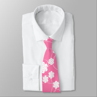 White Paper Flowers on Pink Tie