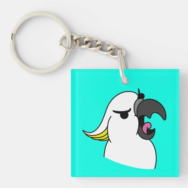 White Parrot with Funny Text Keychain (Front)