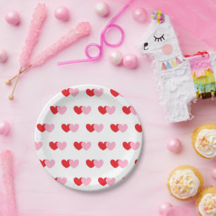 White Party Plates With Pink and Red Hearts