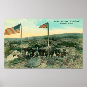 White Pass with Russian and American Flags Poster