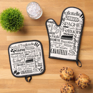 White Pastas Oven Mitt & Pot Holder Set