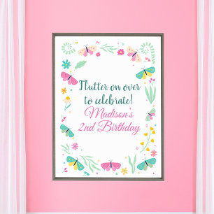White Pastel Butterfly Girl’s Garden Welcome Poster