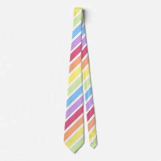 White Pastel Rainbow Diagonal Stripe Neck Tie