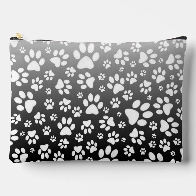 White pattern paws on gradient background accessory pouch (Front)