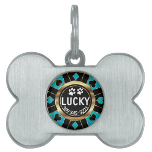 White Paw on Teal Poker Chip   Personalize  Pet ID Tag